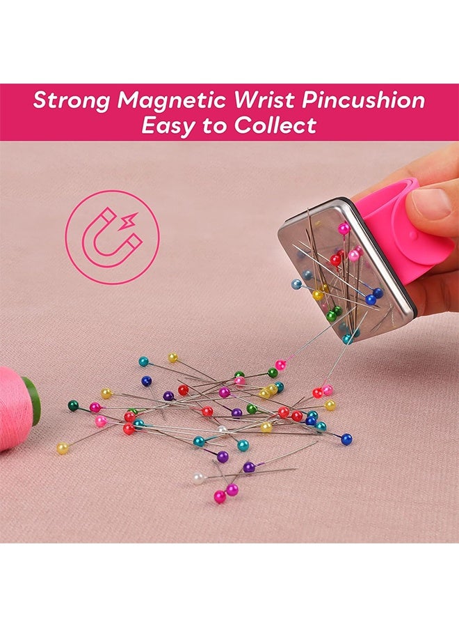 Ba Love Magnetic Pincushion Wristband Rose Red 9.5" with 100 Pcs 1.5 Inch Colorful Ball Head Sewing Pins Set, Magnetic Pin Cushion Wrist Holder for Sewing, Silicone Wrist Pin Holder for Quilting and Braiding - Image 4