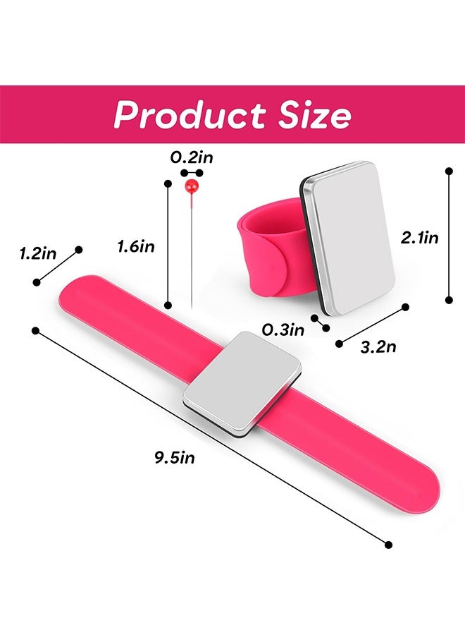 Ba Love Magnetic Pincushion Wristband Rose Red 9.5" with 100 Pcs 1.5 Inch Colorful Ball Head Sewing Pins Set, Magnetic Pin Cushion Wrist Holder for Sewing, Silicone Wrist Pin Holder for Quilting and Braiding - Image 2