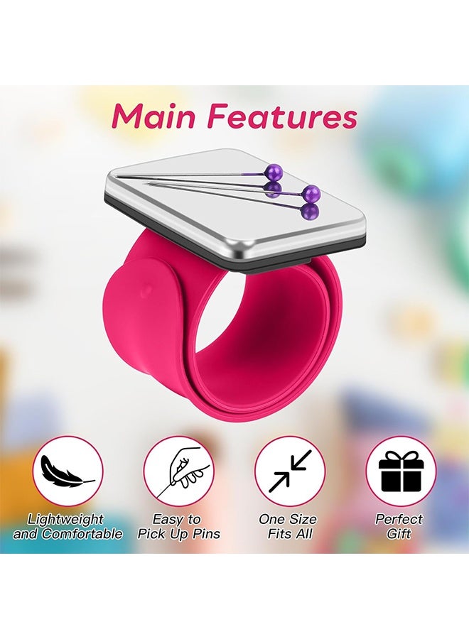 Ba Love Magnetic Pincushion Wristband Rose Red 9.5" with 100 Pcs 1.5 Inch Colorful Ball Head Sewing Pins Set, Magnetic Pin Cushion Wrist Holder for Sewing, Silicone Wrist Pin Holder for Quilting and Braiding - Image 5