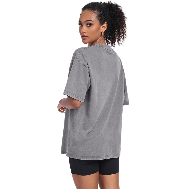 SnowElve 3 Pack Womens Washed Vintage Oversized T-Shirt Baggy Workout Tops Short Sleeve Cotton Tshirts Streetwear Boyfriend Tee(W-BGCFGY,XL) - Image 4