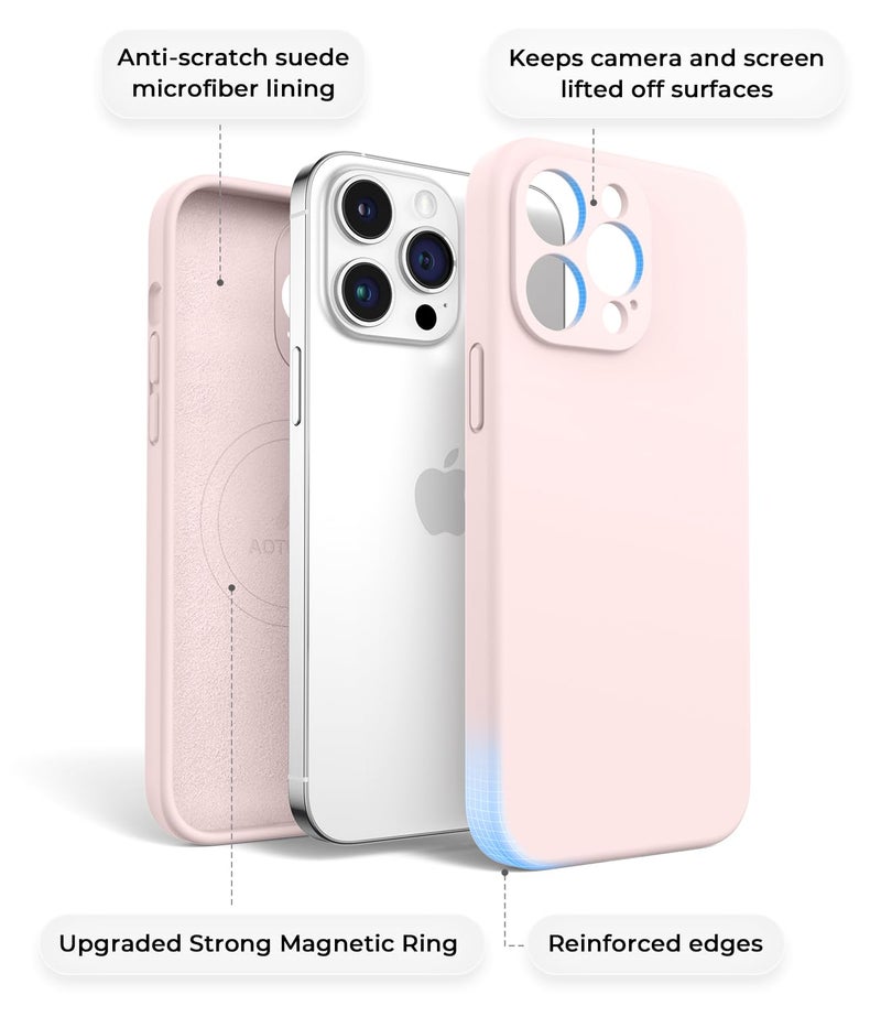 AOTESIER Magnetic for iPhone 14 Pro Max Case, Silicone | Full Camera Protection | MagSafe Compatible | Anti-Drop Protection with Anti-Scratch Lining Phone Case for iPhone 14 Pro Max, Chalk Pink - Image 5