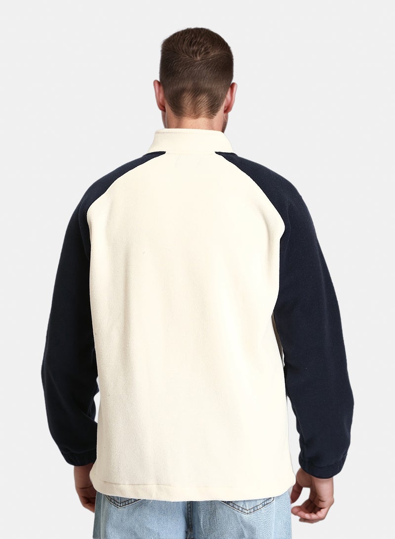 RAVIN Men Bi Tone Long Sleeves Coziness Jacket Off White Navy Blue - Image 2