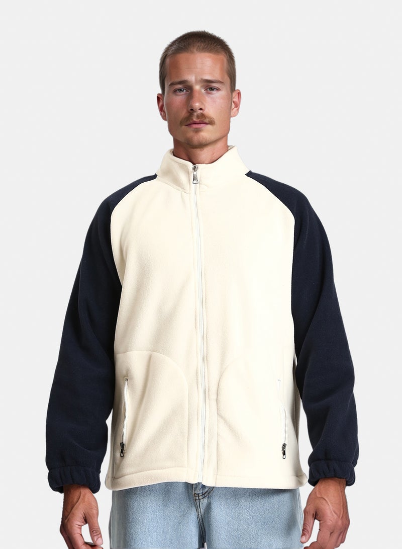 RAVIN Men Bi Tone Long Sleeves Coziness Jacket Off White Navy Blue - Image 1