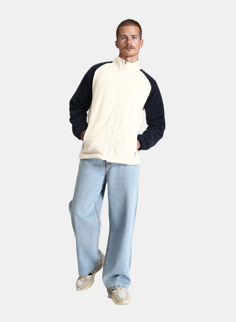 RAVIN Men Bi Tone Long Sleeves Coziness Jacket Off White Navy Blue - Image 4