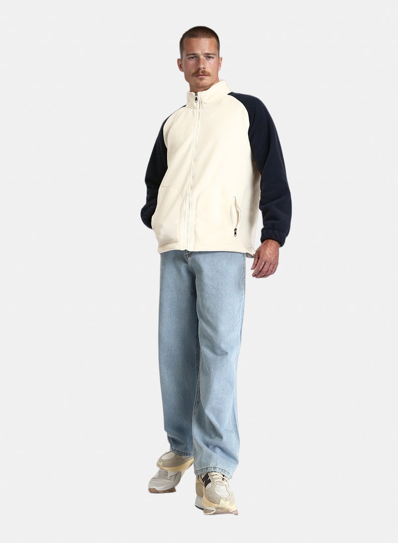 RAVIN Men Bi Tone Long Sleeves Coziness Jacket Off White Navy Blue - Image 5