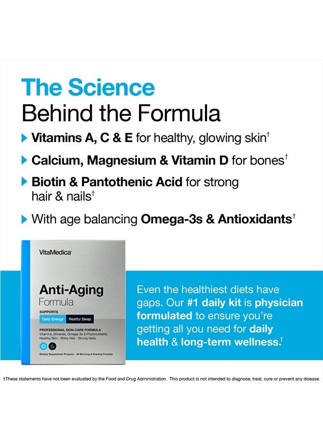 VitaMedica Anti-Aging Formula 4-in-1 Health and Beauty Supplement, for Healthy Hair, Skin and Nails, Energy, Sleep, Joints & Bones, 30 Morning & Evening Packets - Image 3