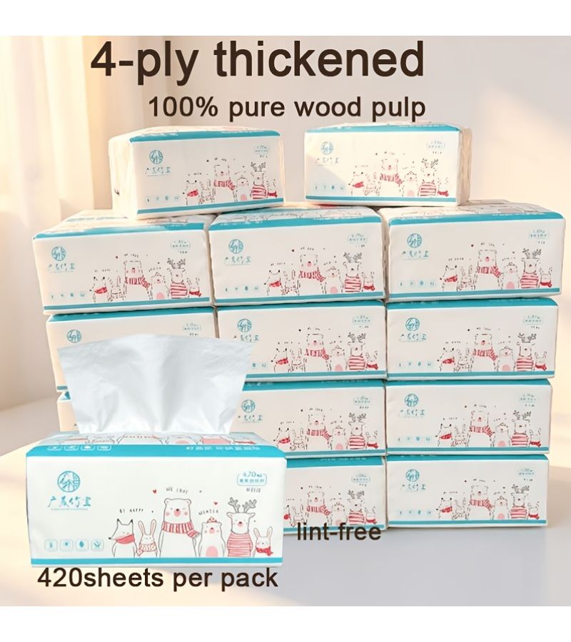 Thickened Wood Pulp Tissues 420 Sheets Per Pack Premium Disposable Napkins For Home Catering 2 Pieces - Image 2
