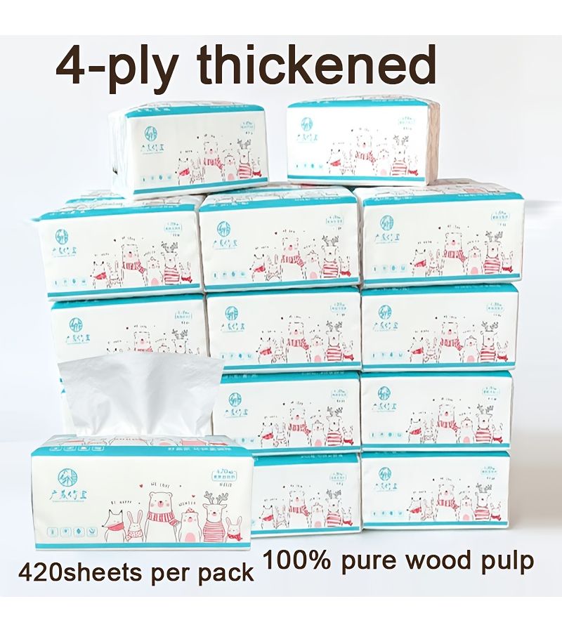 Thickened Wood Pulp Tissues 420 Sheets Per Pack Premium Disposable Napkins For Home Catering 2 Pieces - Image 4