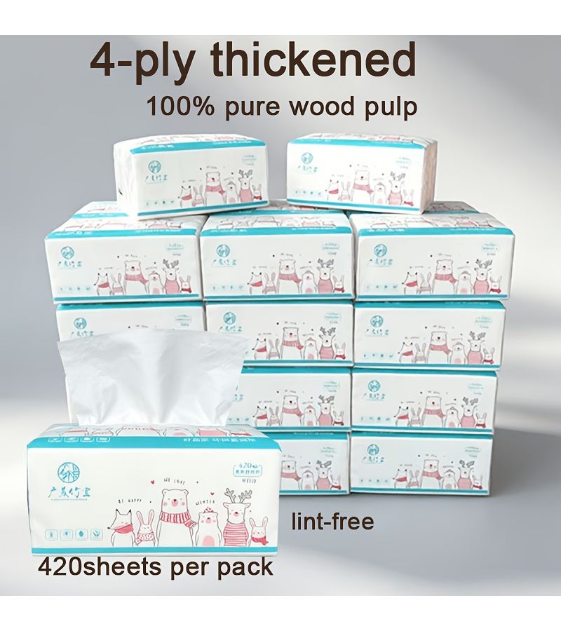 Thickened Wood Pulp Tissues 420 Sheets Per Pack Premium Disposable Napkins For Home Catering 2 Pieces - Image 5