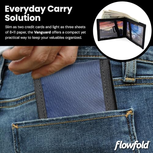 Flowfold Vanguard Recycled Material Bifold Wallet | Slim and Durable with Cash Pocket, Two Hidden Card Pockets and Two ID Windows | Holds 10-12 Cards | Minimalist Wallet Made in USA | Navy Blue - Image 3