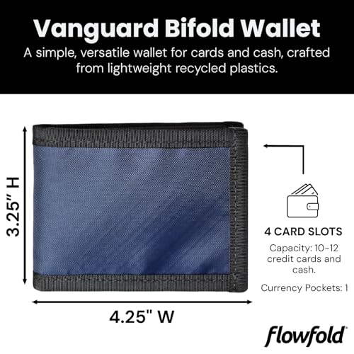 Flowfold Vanguard Recycled Material Bifold Wallet | Slim and Durable with Cash Pocket, Two Hidden Card Pockets and Two ID Windows | Holds 10-12 Cards | Minimalist Wallet Made in USA | Navy Blue - Image 2