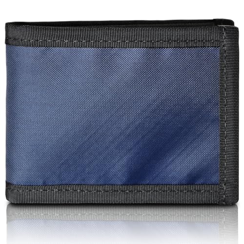 Flowfold Vanguard Recycled Material Bifold Wallet | Slim and Durable with Cash Pocket, Two Hidden Card Pockets and Two ID Windows | Holds 10-12 Cards | Minimalist Wallet Made in USA | Navy Blue - Image 1