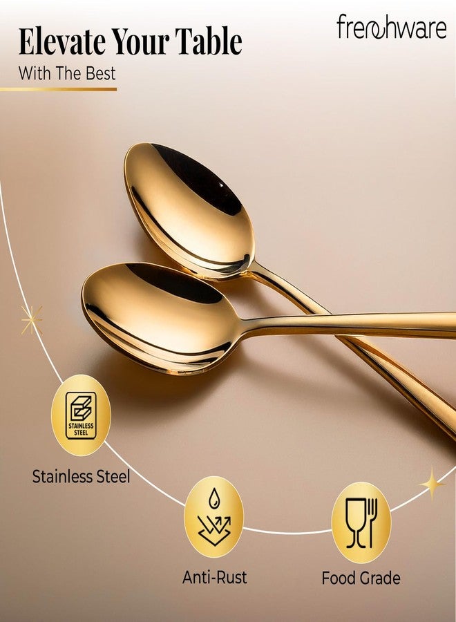 أدوات فرنسية طقم أدوات مائدة فرنسية (6 ملاعق ذهبية من الفولاذ المقاوم للصدأ)، مصنوع من مواد آمنة غذائيًا بنسبة 100%، غير سام، مقاوم للصدأ، آمن للغسل في غسالة الأطباق، طقم هدايا مثالي لجميع المناسبات - Image 3