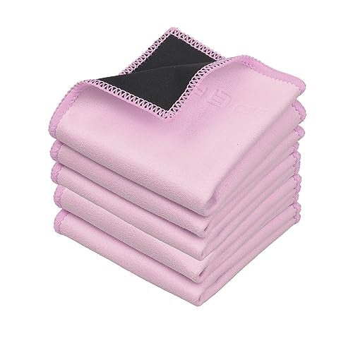 ECO-FUSED EcoFused Microfiber Cleaning Cloths DoubleSided 5 Pack 66 x 62 inch Microfiber and Suede Cloth for Smartphones LCD TV Tablets Laptop Screens Camera Lenses Pink - Image 1