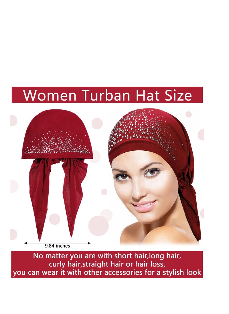 SYOSI - Women Head Scarf, 6 Pcs Rhinestone Head Scarf Stretchy Head, Pre Tied Head Scarves Covers Cap, Skull Cap Headbands for All Seasons - Image 1