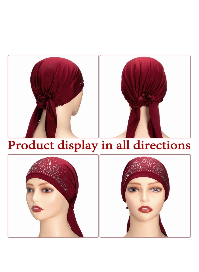 SYOSI - Women Head Scarf, 6 Pcs Rhinestone Head Scarf Stretchy Head, Pre Tied Head Scarves Covers Cap, Skull Cap Headbands for All Seasons - Image 1