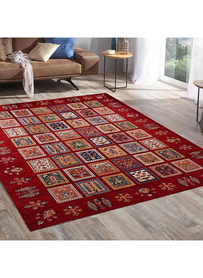 Vagonik Classic Afghan Turkmen Authentic Kilim Patterned Digital Printed Carpet Non-Slip Based Washable Carpet