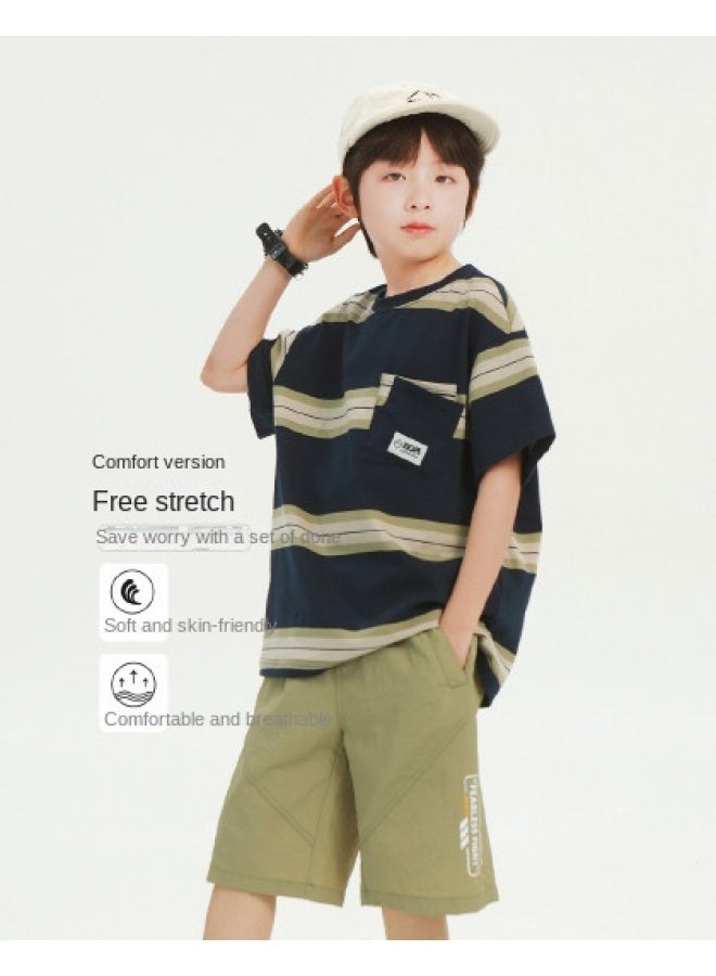 Badibadi Boys' Casual Short Sleeve Shorts Set】new 2025 Summer Collection, Breathable, Comfortable, And Soft For Older Kids - Image 1
