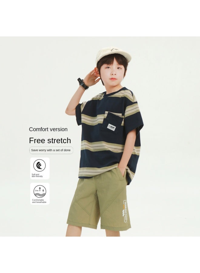 Badibadi Boys' Casual Short Sleeve Shorts Set】new 2025 Summer Collection, Breathable, Comfortable, And Soft For Older Kids - Image 2
