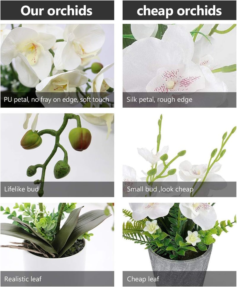 Omygarden White Orchid Artificial Flowers in Pot, Fake Plastic Orchid Flowers, Decoration for Home Office Wedding(White 2 Bouquets) - Image 3