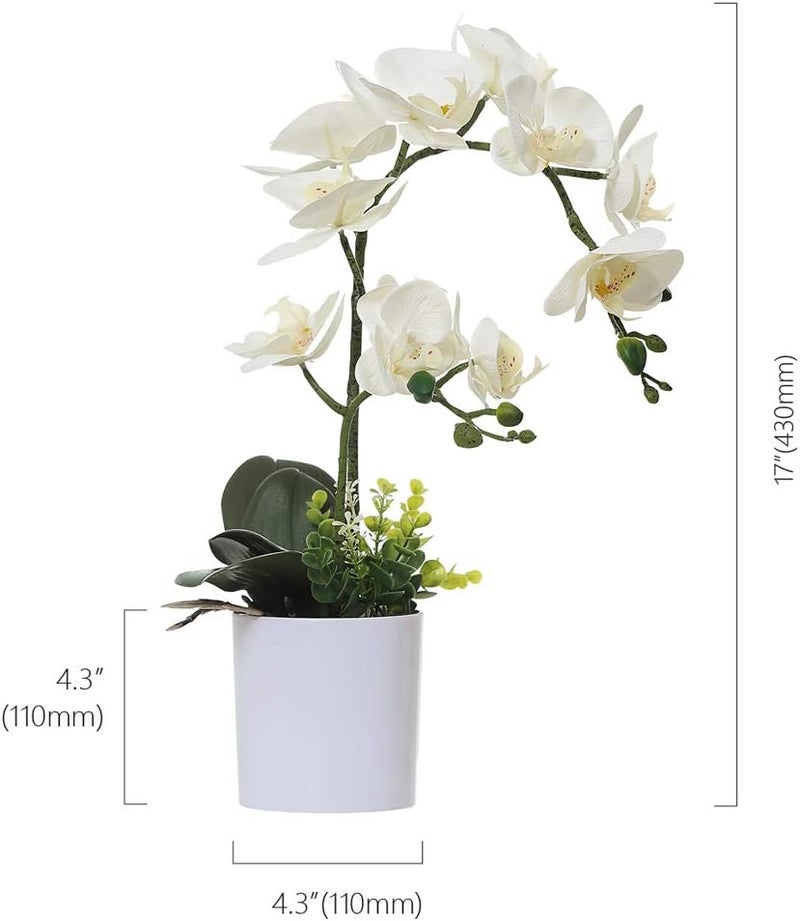 Omygarden White Orchid Artificial Flowers in Pot, Fake Plastic Orchid Flowers, Decoration for Home Office Wedding(White 2 Bouquets) - Image 1