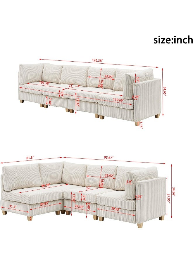 Zayn comforts Eafurn Free Combination Convertible Modular Sectional Sofa with Movable Ottoman, L Shaped Reversible Sleeper Corner Couch with Solid Wood Legs, Comfy Corduroy Upholstered Sofa&Couches for Living Room - Image 5
