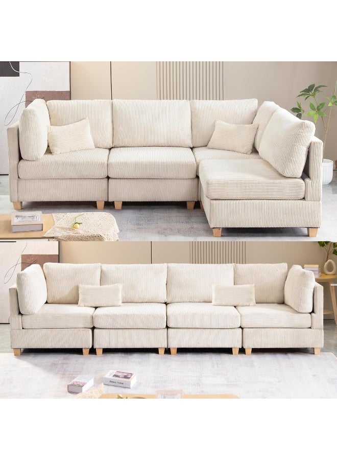 Zayn comforts Eafurn Free Combination Convertible Modular Sectional Sofa with Movable Ottoman, L Shaped Reversible Sleeper Corner Couch with Solid Wood Legs, Comfy Corduroy Upholstered Sofa&Couches for Living Room - Image 1