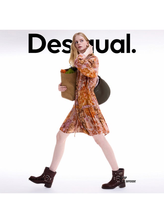 DESIGUAL فستان بأكمام طويلة على شكل حرف V بطباعة نباتية ريترو جديدة لخريف/شتاء 25 - Image 2