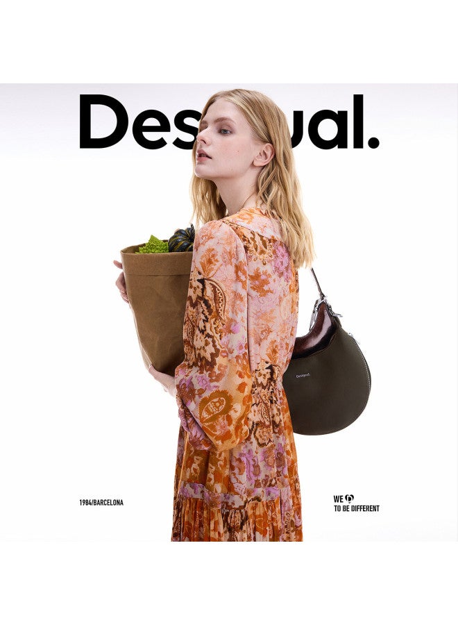 DESIGUAL فستان بأكمام طويلة على شكل حرف V بطباعة نباتية ريترو جديدة لخريف/شتاء 25 - Image 3