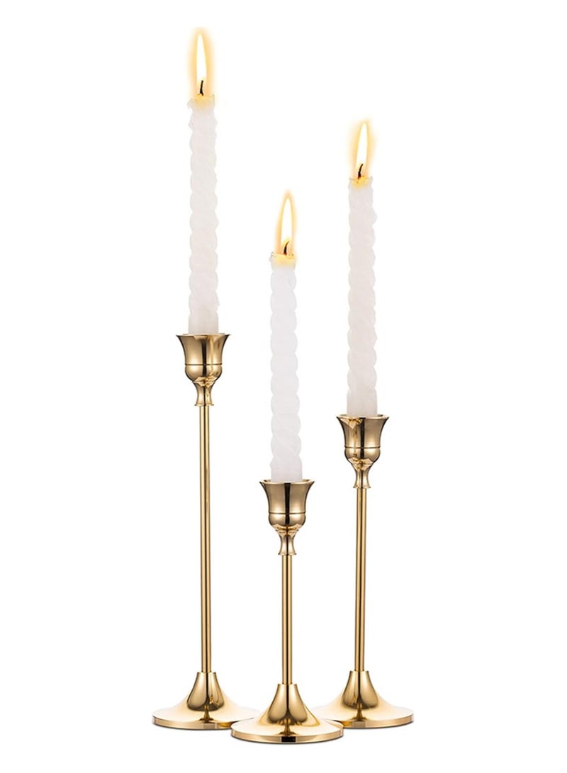 Candlestick Holders Taper Candle Holders, Set of 3 Candle Stick Holders Set, Brass Gold Candlestick Holder Set, Vintage Modern Decorative Centerpiece for Table Mantel Wedding Housewarming Gift  - Image 1