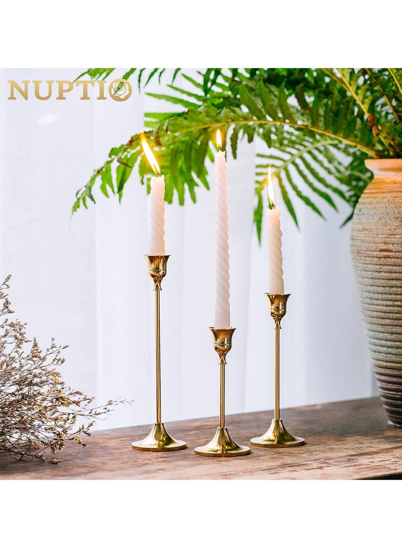 Candlestick Holders Taper Candle Holders, Set of 3 Candle Stick Holders Set, Brass Gold Candlestick Holder Set, Vintage Modern Decorative Centerpiece for Table Mantel Wedding Housewarming Gift  - Image 2