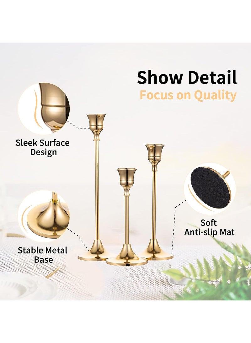 Candlestick Holders Taper Candle Holders, Set of 3 Candle Stick Holders Set, Brass Gold Candlestick Holder Set, Vintage Modern Decorative Centerpiece for Table Mantel Wedding Housewarming Gift  - Image 4