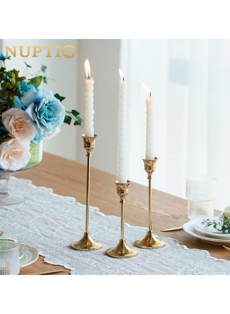 Candlestick Holders Taper Candle Holders, Set of 3 Candle Stick Holders Set, Brass Gold Candlestick Holder Set, Vintage Modern Decorative Centerpiece for Table Mantel Wedding Housewarming Gift  - Image 3