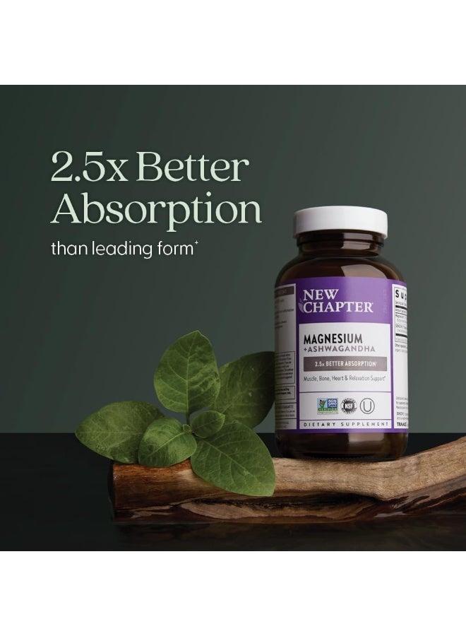 New Chapter Magnesium + Ashwagandha Supplement, 325 mg with Magnesium Glycinate, 2.5x Absorption, Muscle Recovery, Heart & Bone Health, Calm & Relaxation, Gluten Free, Non-GMO - 90 ct (3 Month Supply) - Image 3