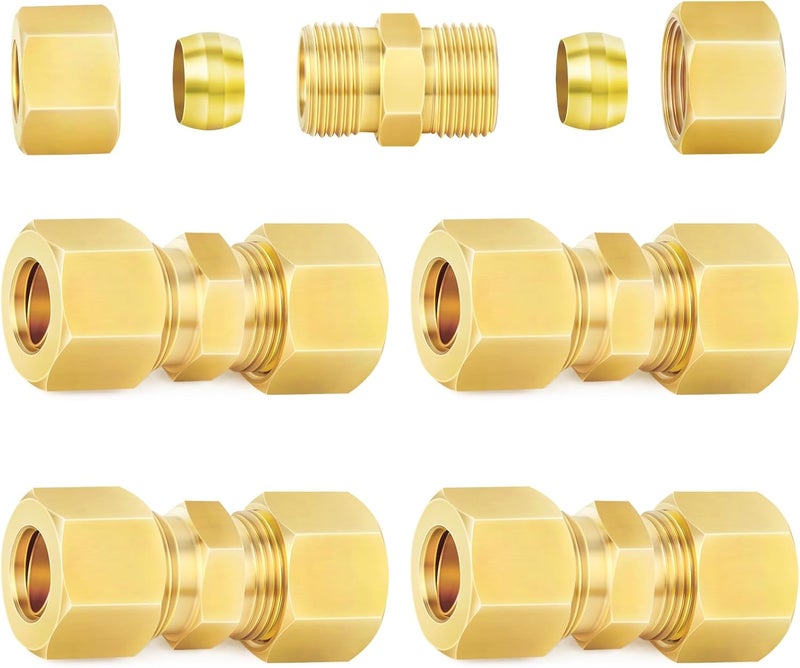 ChillWaves Brass Compression Tube Fitting, 1/2" OD x 1/2" OD Compression Union Connector (5-Pack) - Image 1