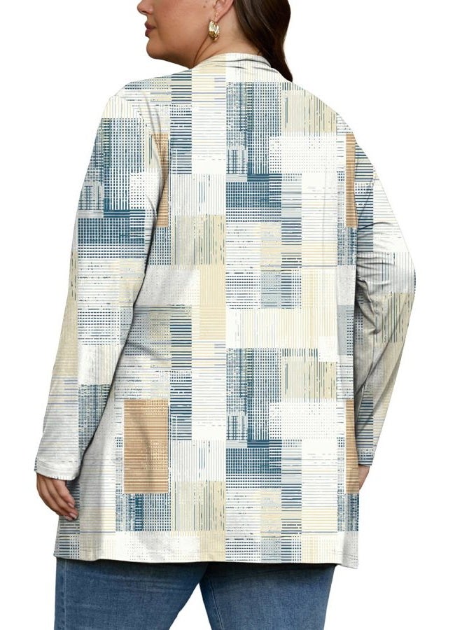 OLRIK Plus Size Lightweight Cardigan for Women 2026 Spring with Pockets Long Sleeve Casual Jacket Open Front Cover Ups, Fp-beige Gray Geometry, 4X - Image 4