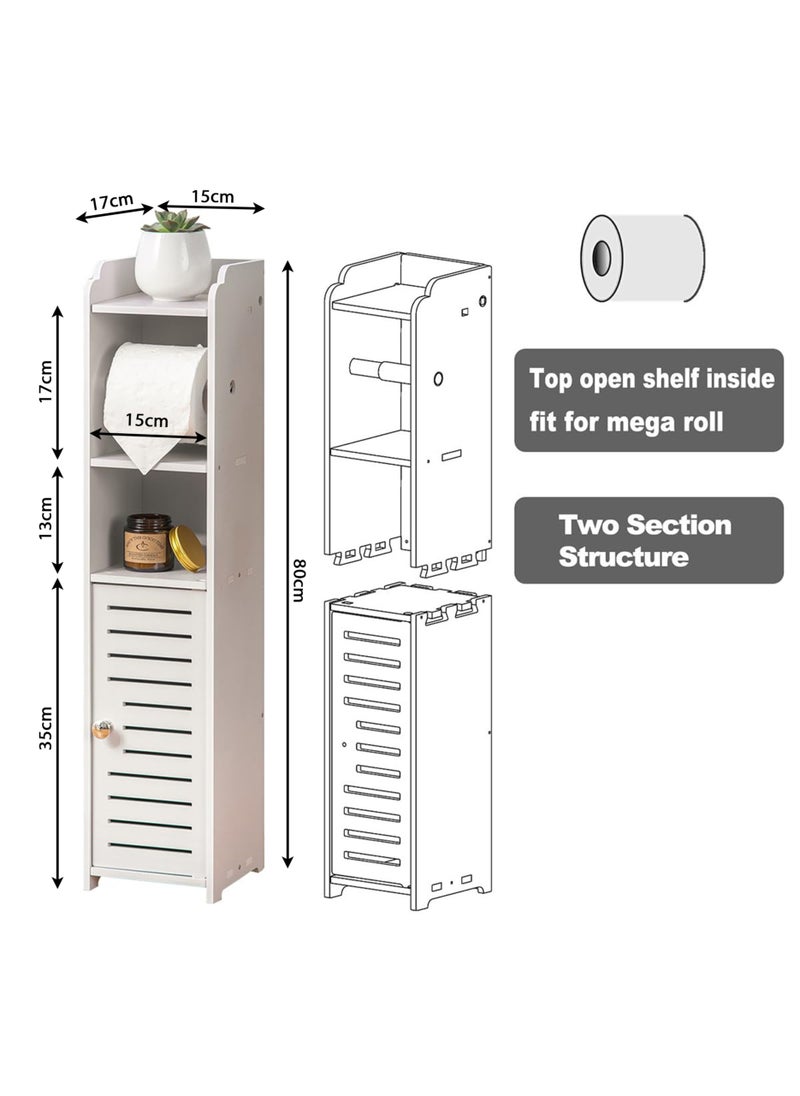 Jourvent - Toilet Paper Holder Stand: Bathroom Storage Cabinet Beside Toilet for Small Space Bathroom with Toilet Roll Holder - White - Image 1
