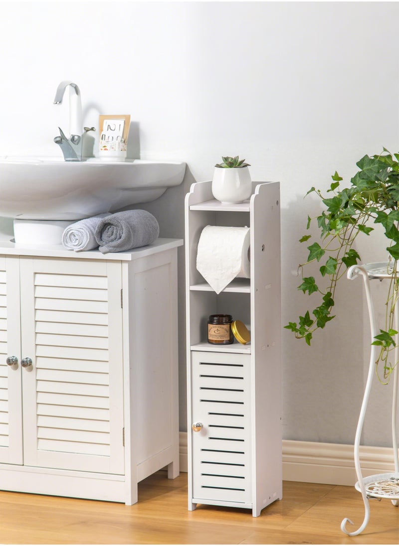 Jourvent - Toilet Paper Holder Stand: Bathroom Storage Cabinet Beside Toilet for Small Space Bathroom with Toilet Roll Holder - White - Image 1