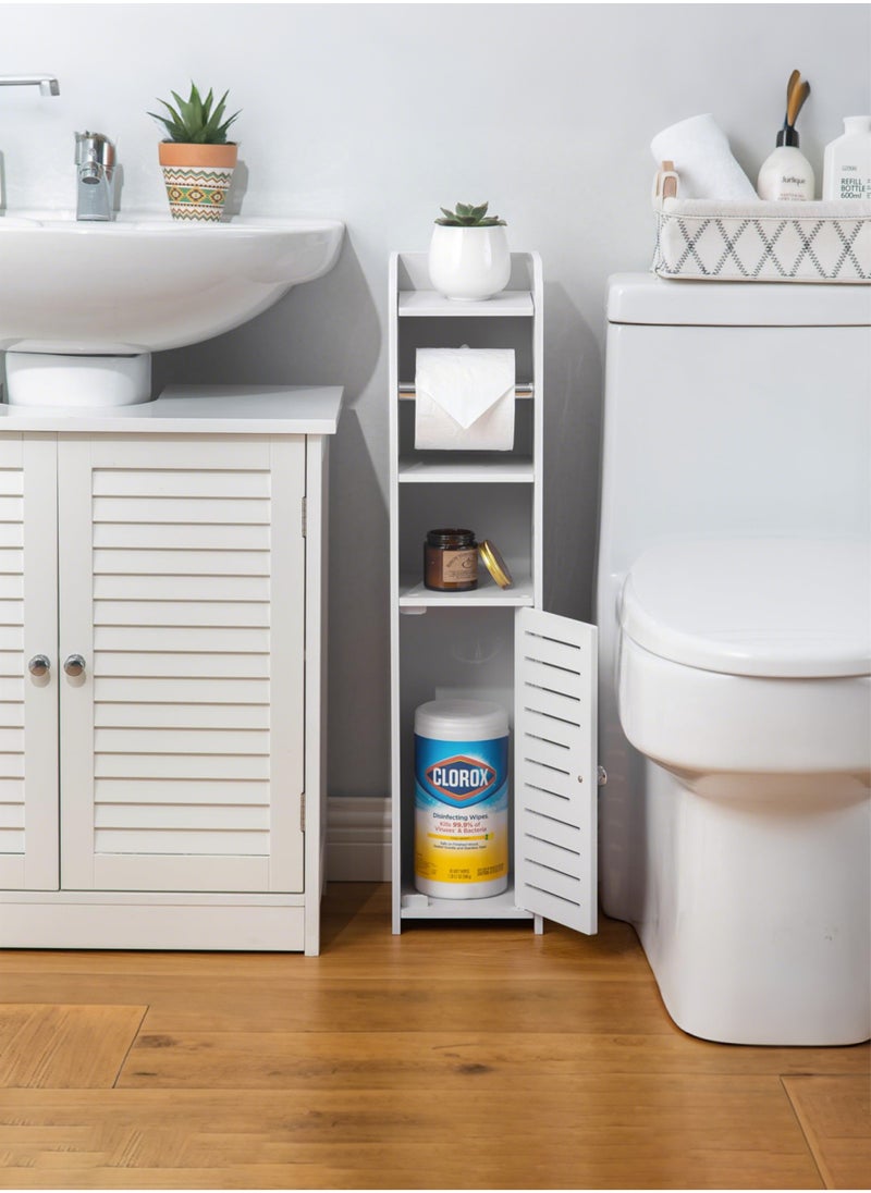 Jourvent - Toilet Paper Holder Stand: Bathroom Storage Cabinet Beside Toilet for Small Space Bathroom with Toilet Roll Holder - White - Image 1