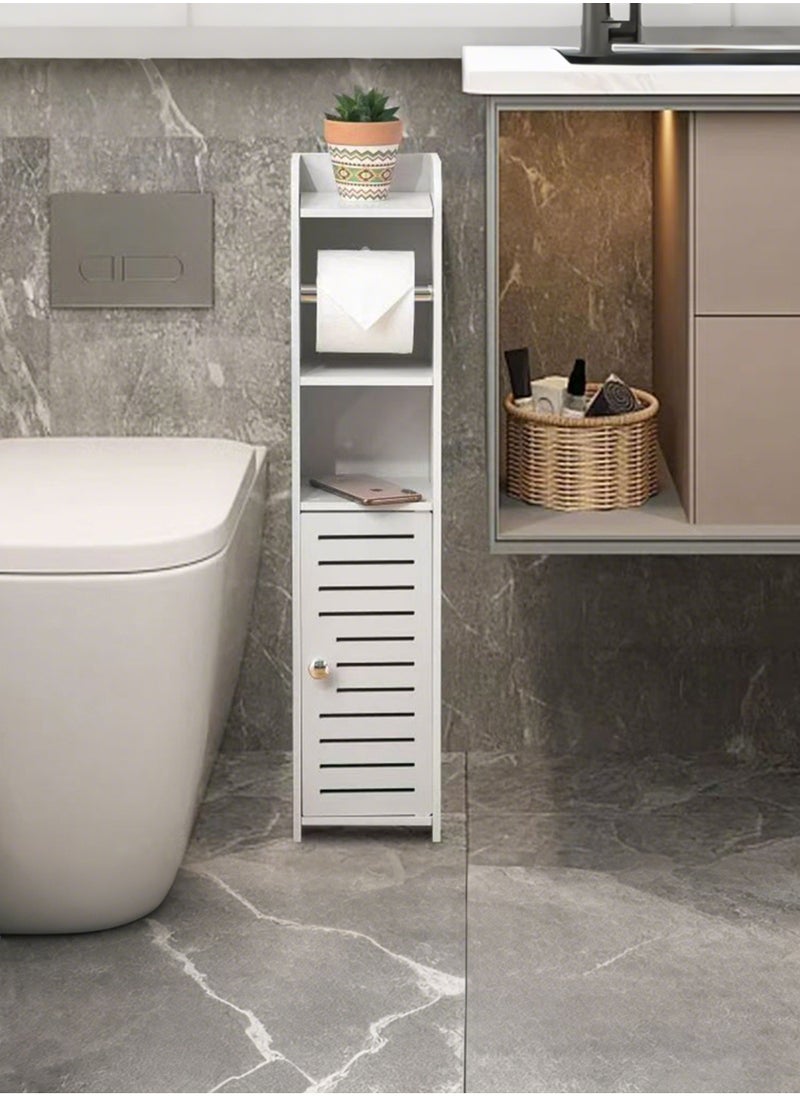 Jourvent - Toilet Paper Holder Stand: Bathroom Storage Cabinet Beside Toilet for Small Space Bathroom with Toilet Roll Holder - White - Image 1