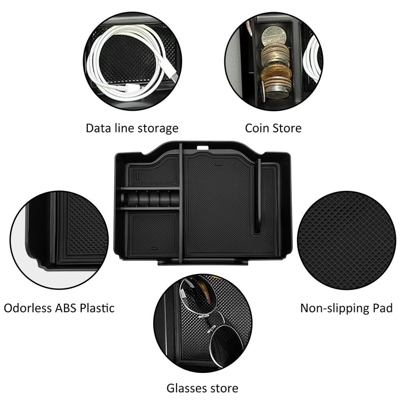 JOJOMARK Center Console Organizer fits for Dodge RAM 2025 2024 2023 2022 2021 2020 2019 1500 2500 3500 Accessories Interior Storage Box Armrest Storage Tray (Black) - Image 4