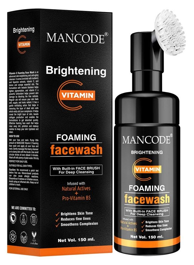MAN CODE Mancode Vitamin C Foaming Face Wash; With Built In Face Brush; Brightens Skin Tone; Reduces Fine Lines; Smoothens Complexion; No Paraben Sulphate Silicone; 150Ml  - Image 2