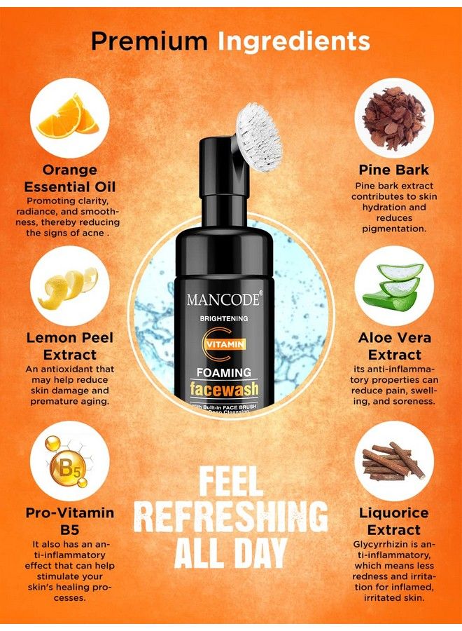 MAN CODE Mancode Vitamin C Foaming Face Wash; With Built In Face Brush; Brightens Skin Tone; Reduces Fine Lines; Smoothens Complexion; No Paraben Sulphate Silicone; 150Ml  - Image 5
