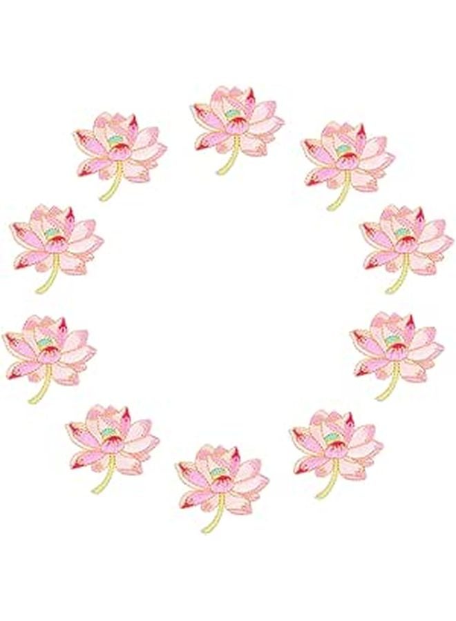 Iron On Embroidered Lotus Patches 10pcs Floral Appliques For Clothing Repair 5 2x5cm - Image 1