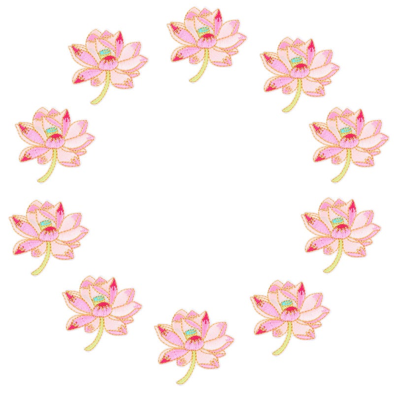Iron On Embroidered Lotus Patches 10pcs Floral Appliques For Clothing Repair 5 2x5cm - Image 2