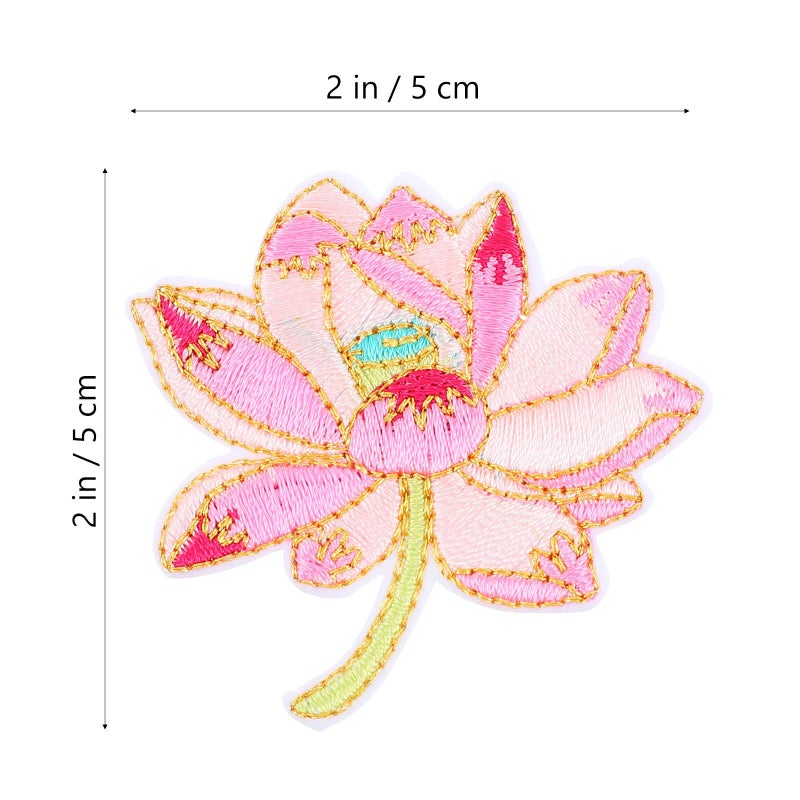 Iron On Embroidered Lotus Patches 10pcs Floral Appliques For Clothing Repair 5 2x5cm - Image 3