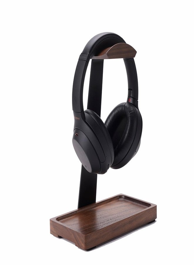 NIRVASH Walnut Headphone Stand for Desk, Wood Headset Stand, Universal Headphone Holder with Storage Base for Gaming, Airpod max, Bose,Razer - Image 1