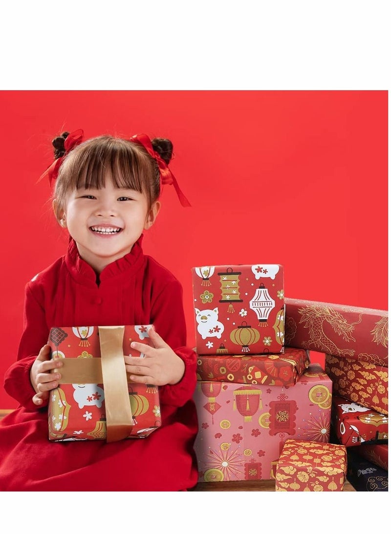 SYOSI Birthday Wrapping Paper, Gift Roll Set, Included 6 Pack with Ribbon, Per Sheet, Red Wrap, for Wedding Graduation Boy Girl Men Women All Occasion - Image 4