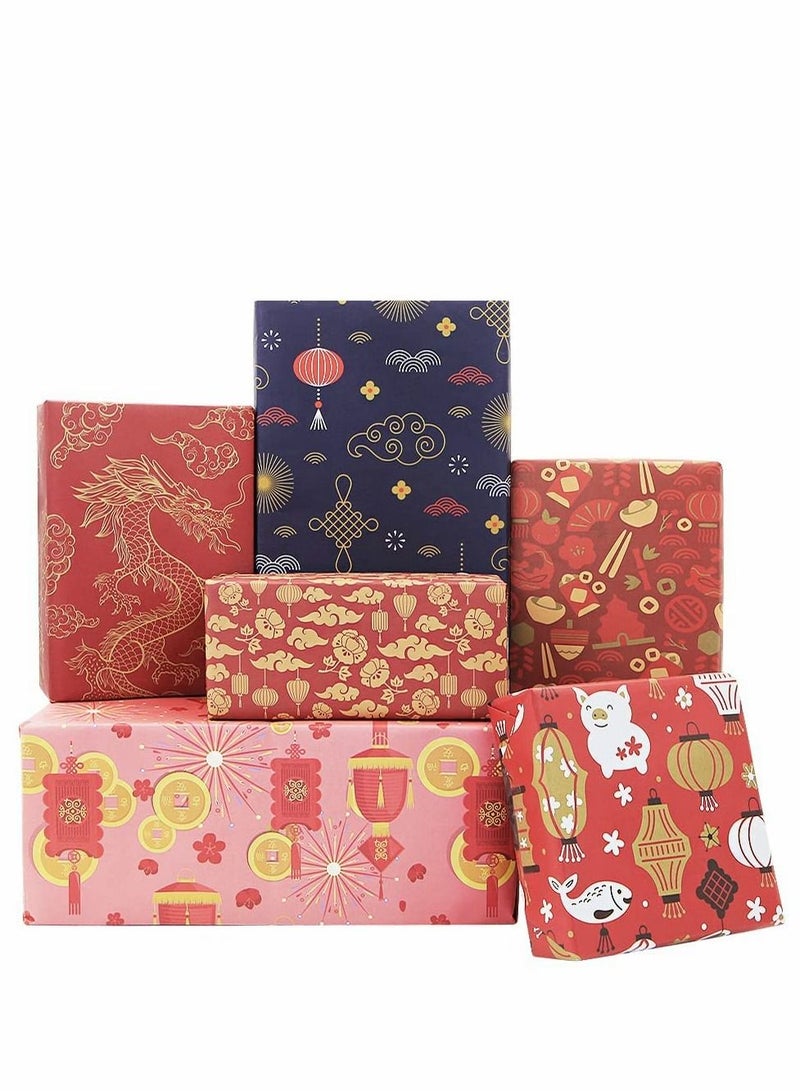 SYOSI Birthday Wrapping Paper, Gift Roll Set, Included 6 Pack with Ribbon, Per Sheet, Red Wrap, for Wedding Graduation Boy Girl Men Women All Occasion - Image 2