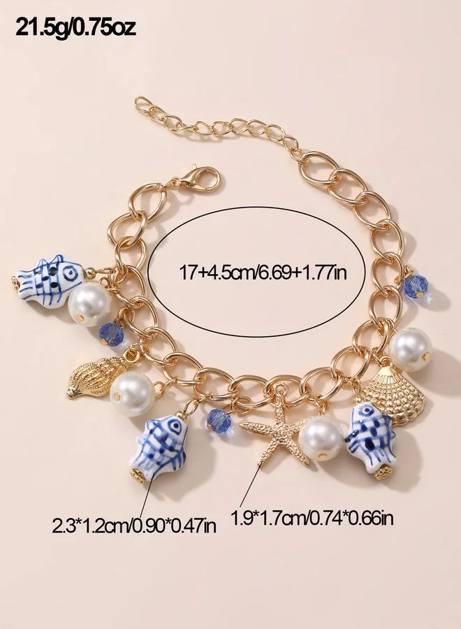 Take Two  Gold Tone Ocean Charms Link Bracelet for Women | Best Price UAE
